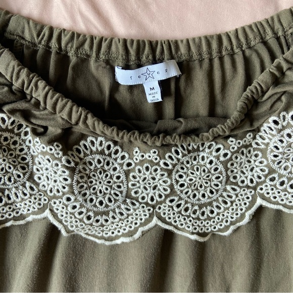 Army Green “Fever” Embellished Blouse M women’s off the shoulder - Picture 2 of 4